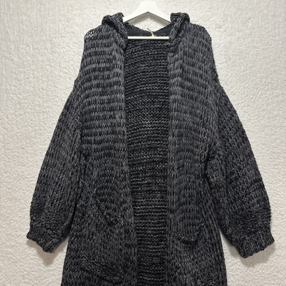 Free People Crofter Cardi Carbon Dust Open Front Hooded Longline Cardigan Sz XS - Picture 7 of 14
